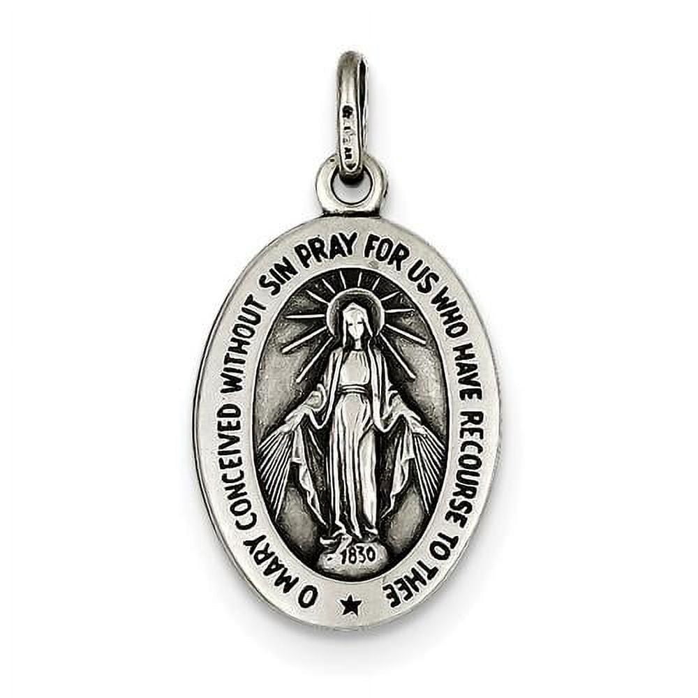Sterling Silver Blessed Virgin Mary Miraculous Medal Oval Pendant Charm ...