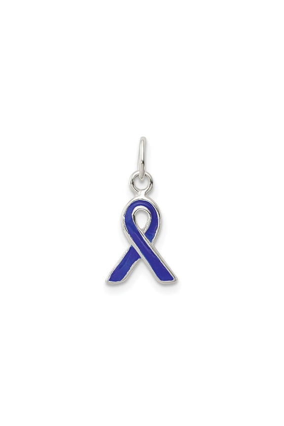 Sterling Silver Blue Awareness Ribbon Pendant Necklace for Women or Unisex, Enamel Symbol of Support for Colon Cancer, Arthritis, Advocacy, Emotional Strength, Inspirational Jewelry