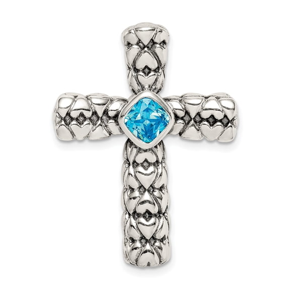 Sterling Silver Blue CZ Cross Chain Slide QC9383
