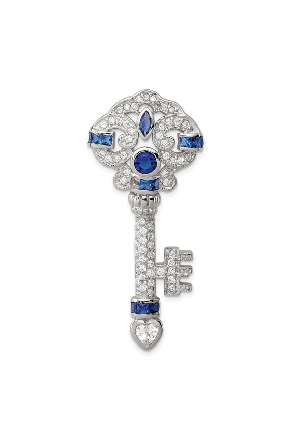 Sterling Silver Blue & Clear CZ Key Slide