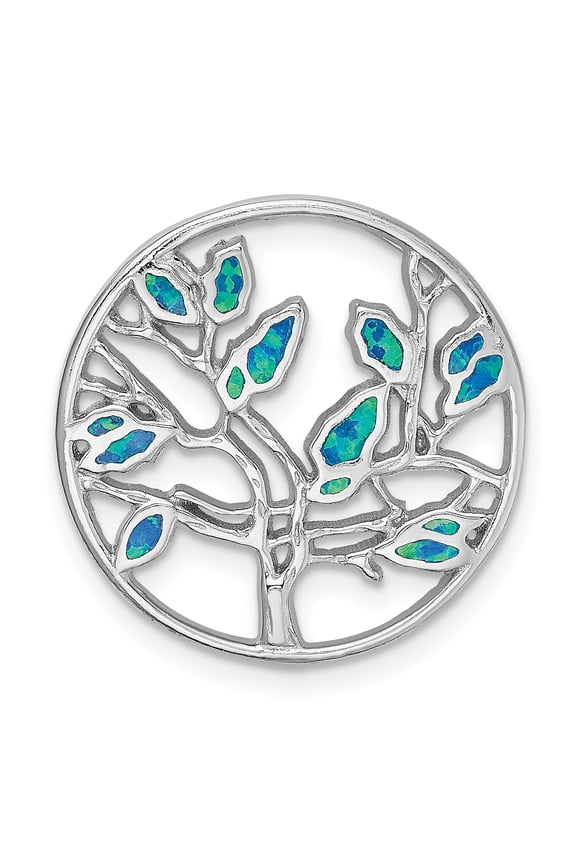 Sterling Silver Blue Created Opal Tree Pendant Charm