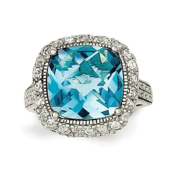 Sterling Silver Blue Cubic Zirconia Ring - Size 6
