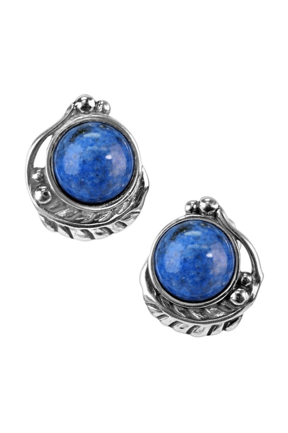 Sterling Silver Blue Denim Lapis Gemstone Leaf Button Earrings