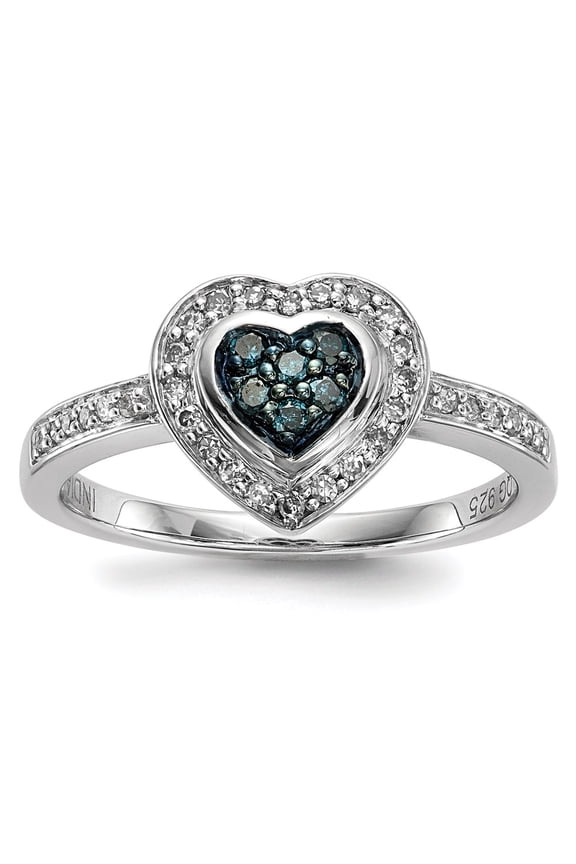 Sterling Silver Blue Diamond Small Heart Ring