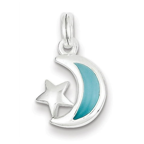 Simply Starz Sterling Silver Blue Enameled Moon & Star Charm