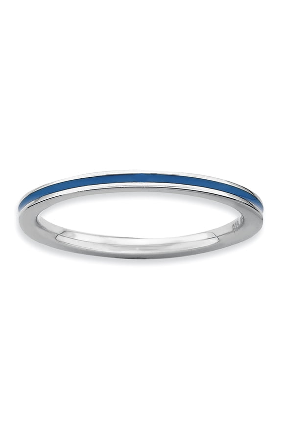 Sterling Silver Blue Enameled 1.5mm Ring