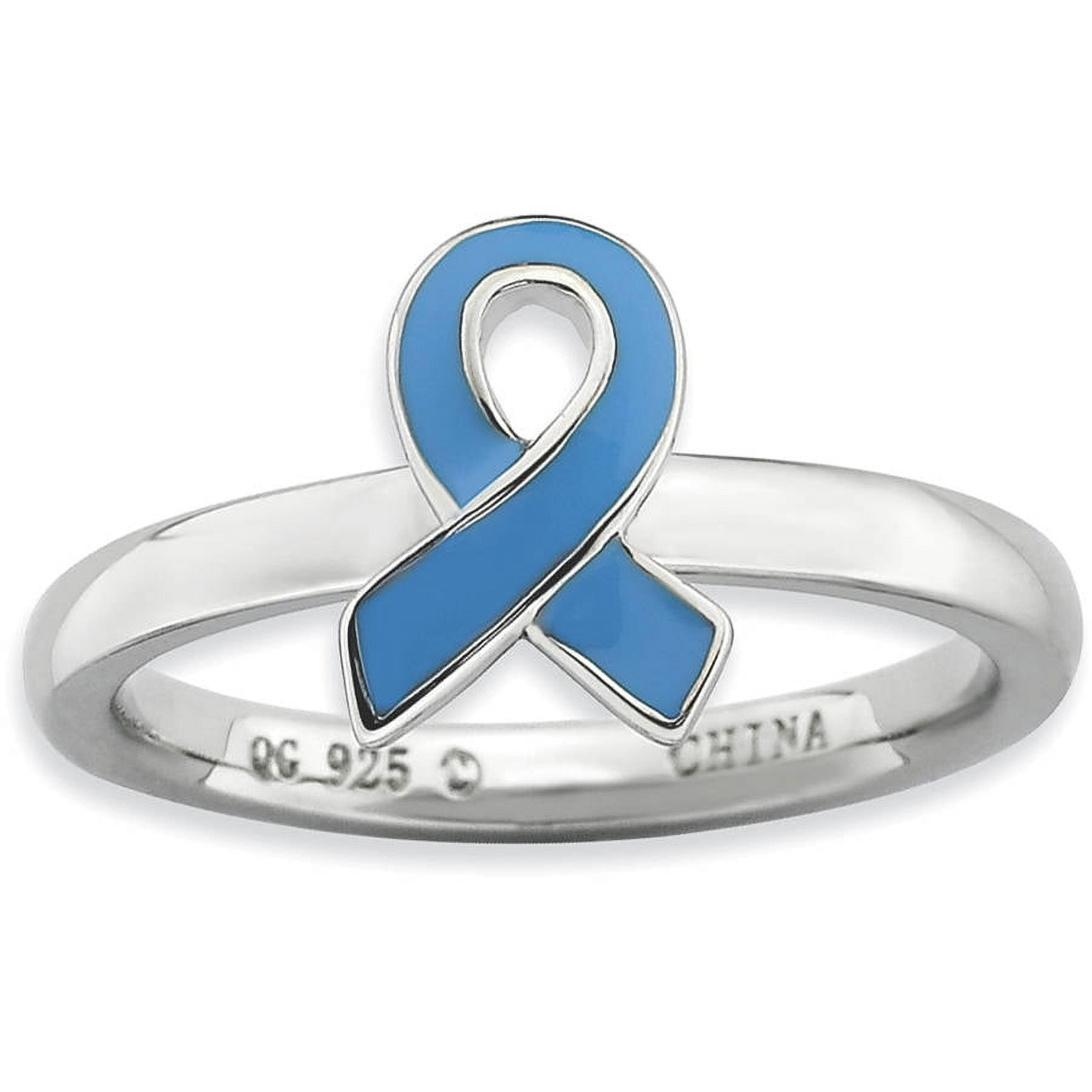 Sterling Silver Blue Enameled Awareness Ribbon Ring