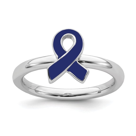 Sterling Silver Blue Enameled Awareness Ribbon Ring