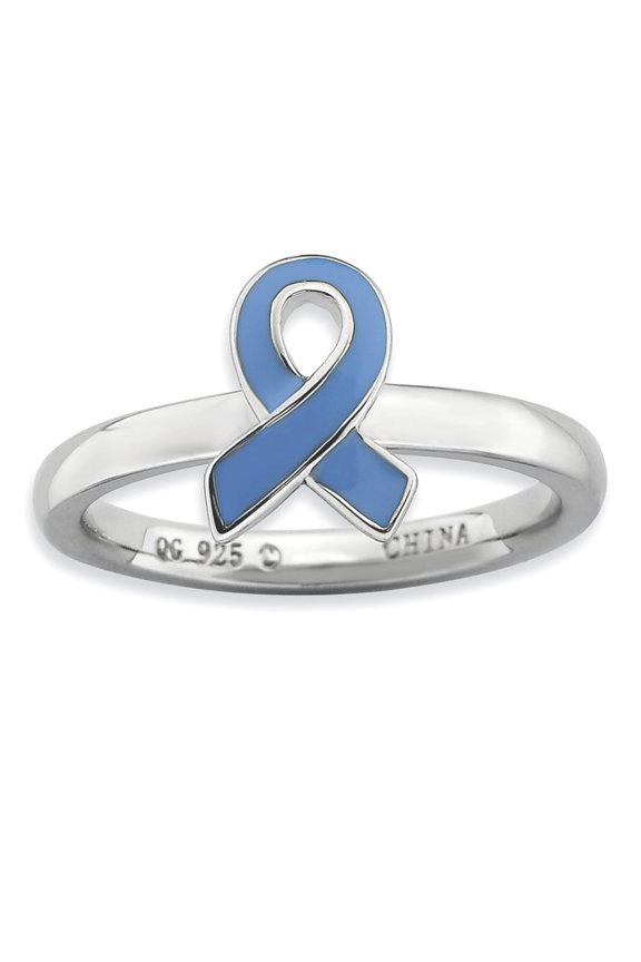 Sterling Silver Blue Enameled Awareness Ribbon Ring