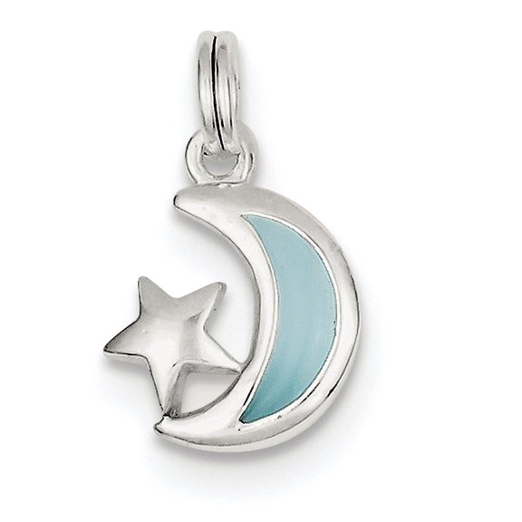 Sterling Silver Blue Enameled Moon & Star Charm