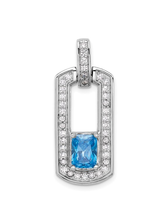 925 Sterling Silver Swiss Blue Topaz Pendant Charm with Cubic Zirconia for Women