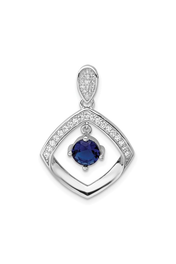 Sterling Silver Blue Gemstone Pendant Necklace for Women with Diamond Shape Pav Frame, Elegant Modern Statement Jewelry for Formal and Evening Wear