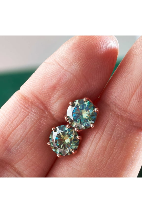Sterling Silver Blue Green 0.5-2 Carat Round Moissanite Earrings Sterling Silver S925 With Gra Certificate Over-Test Drill