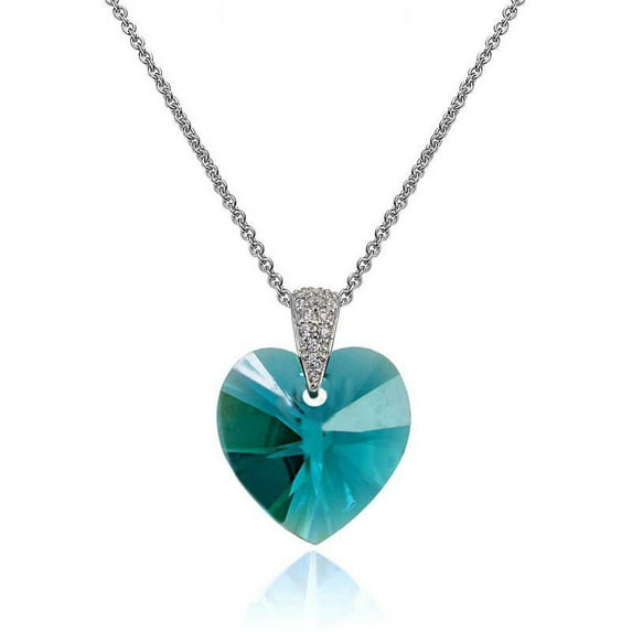 Sterling Silver Blue Heart Necklace Created with Swarovski Crystals