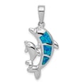 thumbnail image 1 of Sterling Silver Blue Inlay Created Opal Dolphin Pendant, 1 of 3