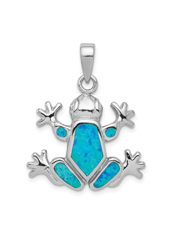 Sterling Silver Blue Inlay Created Opal Frog Pendant Charm