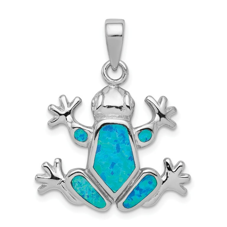 Sterling Silver Blue Inlay Created Opal Frog Pendant Sterling Silver Blue Inlay Created Opal Frog Pendant