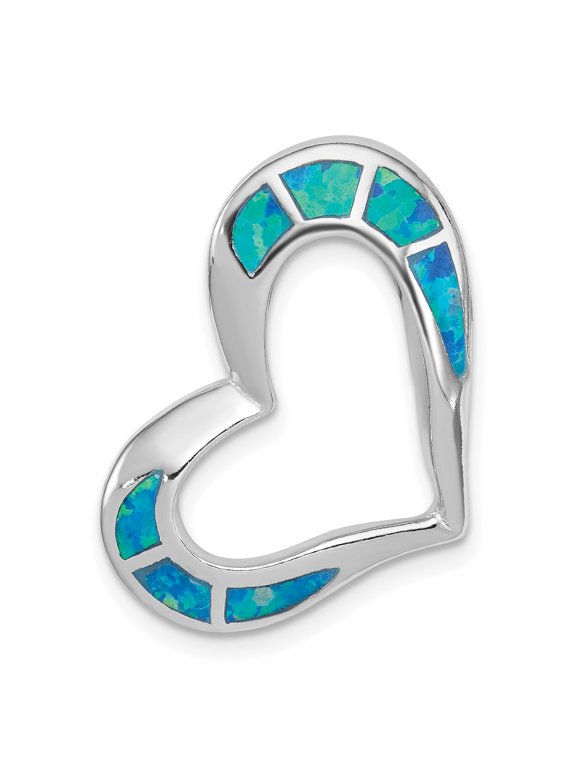 Sterling Silver Blue Inlay Created Opal Heart Pendant Charm