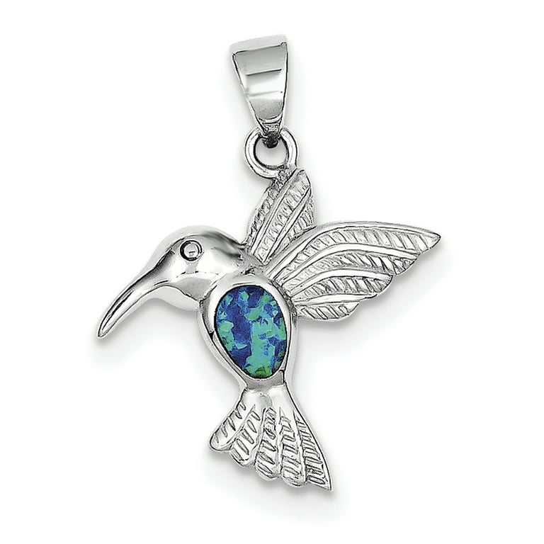 Sterling Silver Blue Inlay Created Opal Hummingbird Pendant Sterling Silver Blue Inlay Created Opal Hummingbird Pendant