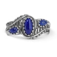 thumbnail image 1 of Sterling Silver Blue Lapis Gemstone 3-Stone Leaf Design Ring, Sizes 5 to 10, 1 of 8