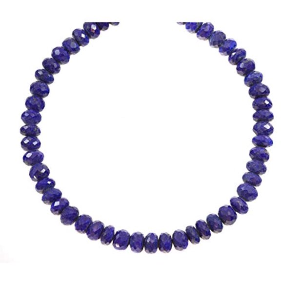 Sterling Silver Blue Lapis Lazuli Necklace Large Faceted Solid Continuous Silvertone Accents, 18" Designed for Adult Women