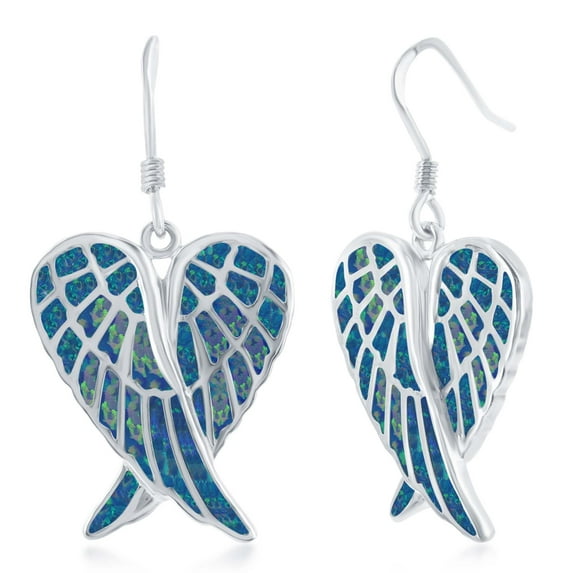 Sterling Silver Blue Opal Angel Wings Earrings