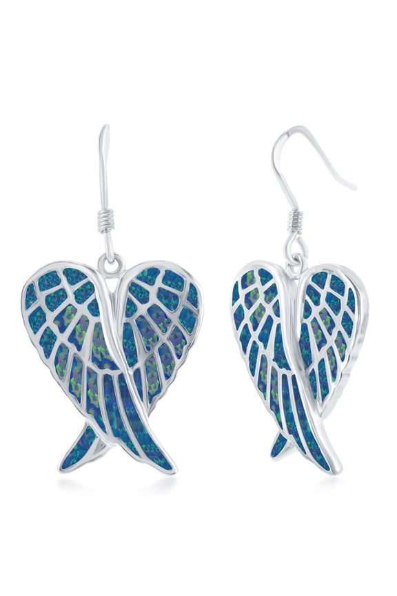 Sterling Silver Blue Opal Angel Wings Earrings