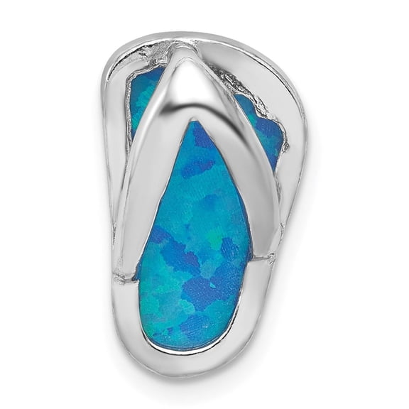 Sterling Silver Blue Opal Flip Flop Pendant Necklace for Women or Unisex, Summer Beach Sandal Charm, Ocean Coastal Jewelry for Casual or Tropical Style