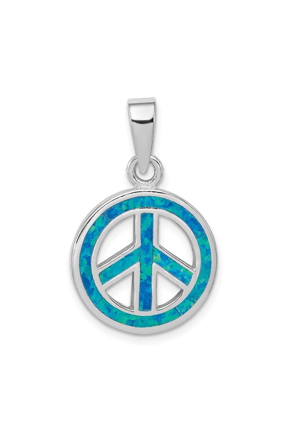 Sterling Silver Blue Opal Peace Symbol Pendant Necklace for Women or Unisex, Boho Spiritual Jewelry for Harmony and Unity, Retro Style Charm
