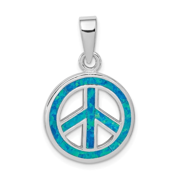 Sterling Silver Blue Opal Peace Symbol Pendant Necklace for Women or Unisex, Boho Spiritual Jewelry for Harmony and Unity, Retro Style Charm