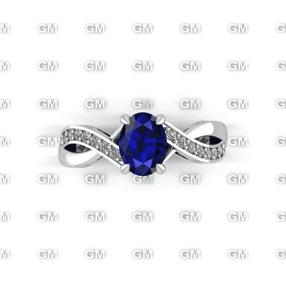 Sterling Silver Blue Sapphire and Lab Grown Diamond Ring for Women/ September Birthstone / Promise Ring.