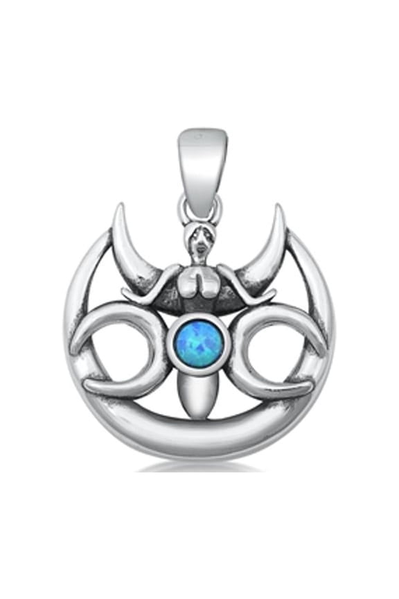 Sterling Silver Blue Simulated Opal Angel Pendant Christian Faith Charm Jewelry Female Unisex