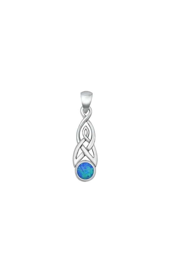 Sterling Silver Blue Simulated Opal Celtic Pendant Knot Charm 925 New Jewelry Female Unisex