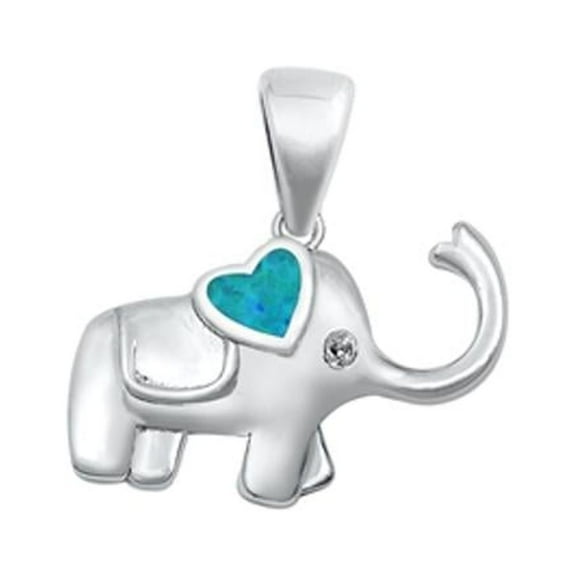 Sterling Silver Blue Simulated Opal Elephant Pendant Heart Charm 925 New Jewelry Female Unisex