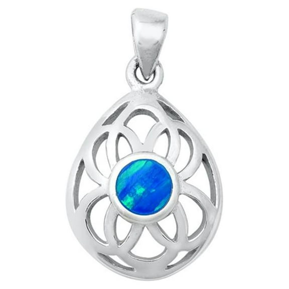 Sterling Silver Blue Simulated Opal Flower Teardrop Pendant Swirl Endless Charm Jewelry Female