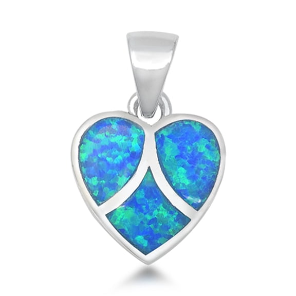 Sterling Silver Blue Simulated Opal Heart Pendant Promise Love Charm 925 Jewelry Female Unisex