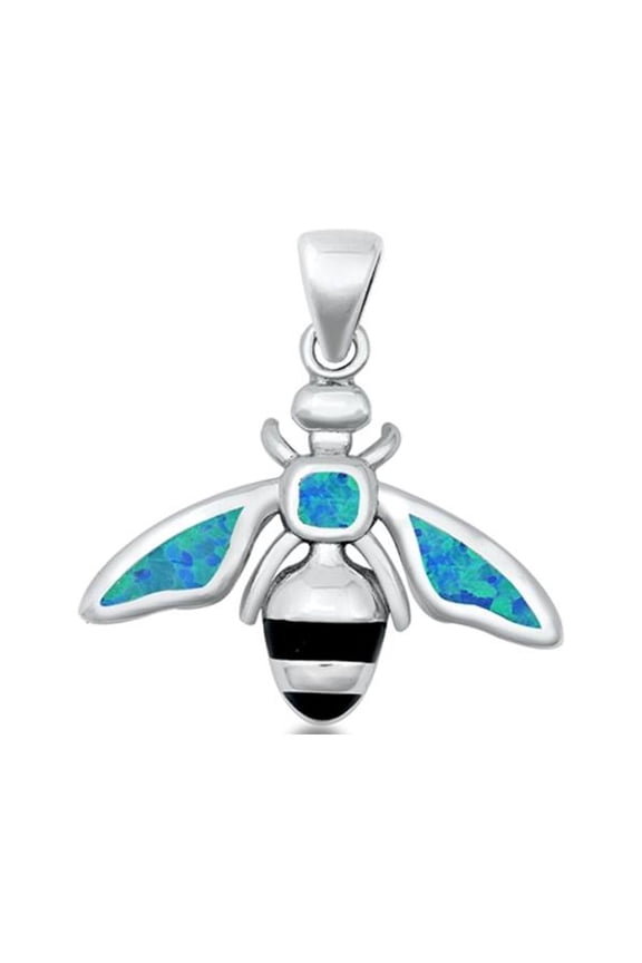 Sterling Silver Blue Simulated Opal Honey Bee Pendant Bumble Bug Charm Jewelry Female Unisex