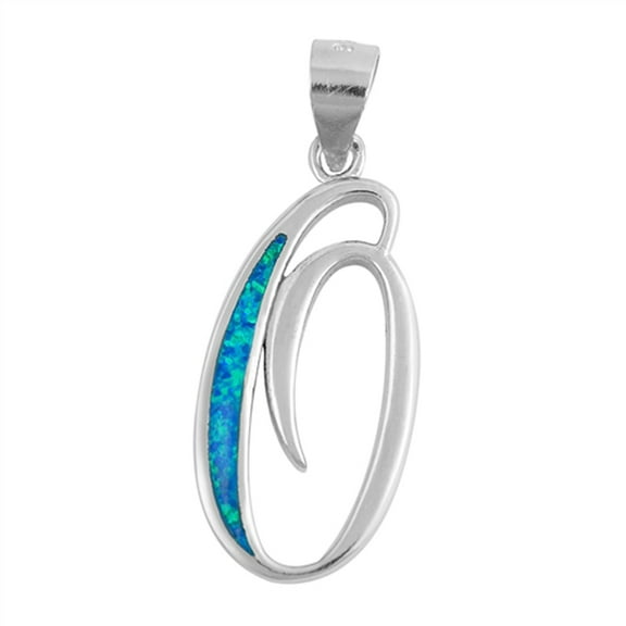 Sterling Silver Blue Simulated Opal Initial Letter O Simulated Opal Pendant Charm Jewelry Female