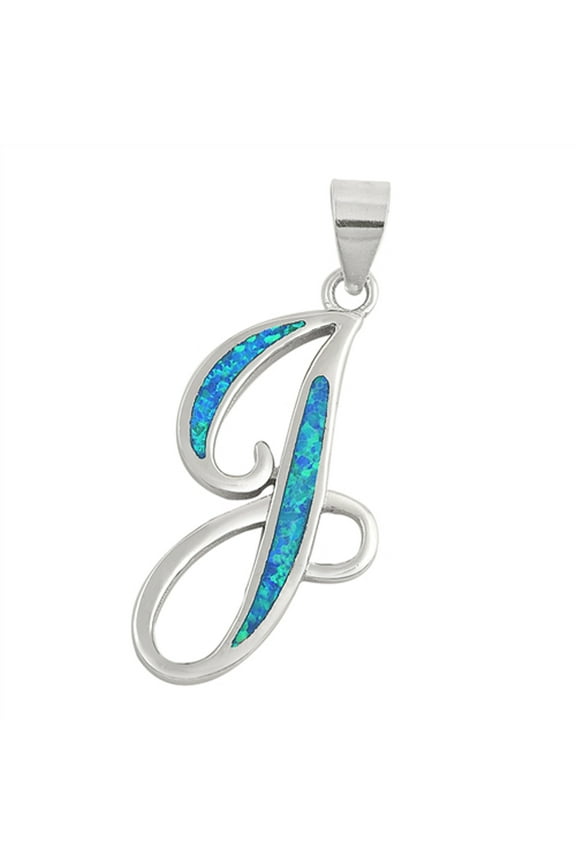 Sterling Silver Blue Simulated Opal Letter J Pendant Monogram Initial Charm New Jewelry Female