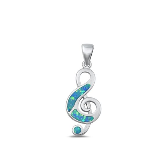 Sterling Silver Blue Simulated Opal Music Note Pendant Charm .925 New Jewelry Female Unisex