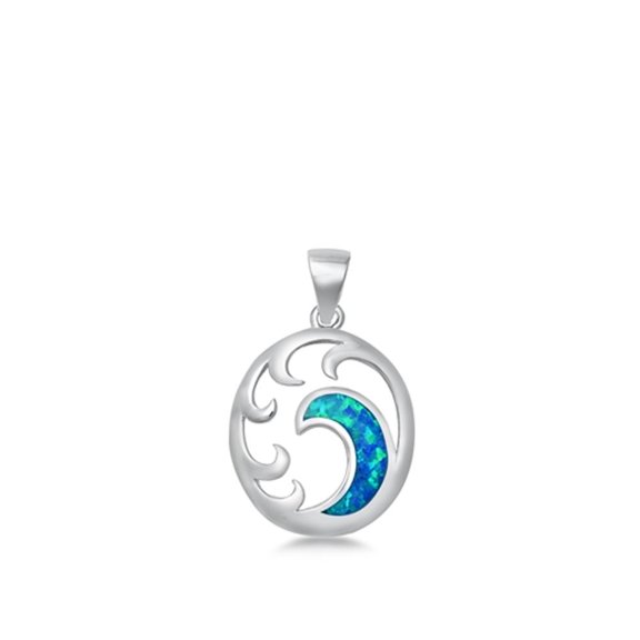 Sterling Silver Blue Simulated Opal Ocean Pendant Wave Spiral Swirl Charm 925 Jewelry Female Unisex