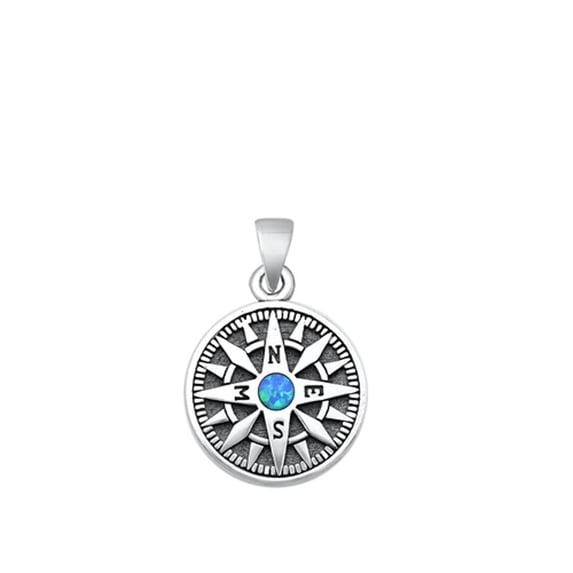 Sterling Silver Blue Simulated Opal Pendant Compass Charm 925 New Jewelry Female Unisex