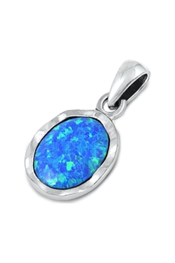 Sterling Silver Blue Simulated Opal Pendant High Polished Charm 925 New Jewelry Female Unisex