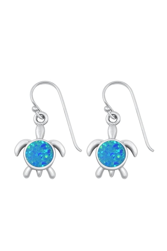 Sterling Silver Blue Simulated Opal Sea Turtle Beach Earrings 925 New Jewelry Female Unisex