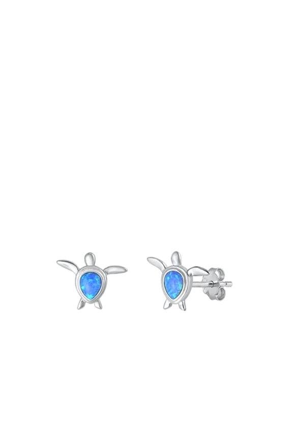 Sterling Silver Blue Simulated Opal Sea Turtle Earrings .925 New Jewelry Female Unisex