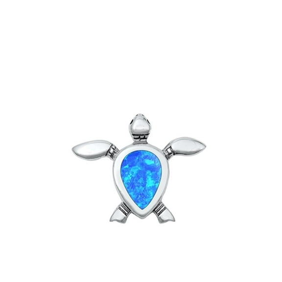 Sterling Silver Blue Simulated Opal Sea Turtle Pendant Charm .925 New Jewelry Female Unisex