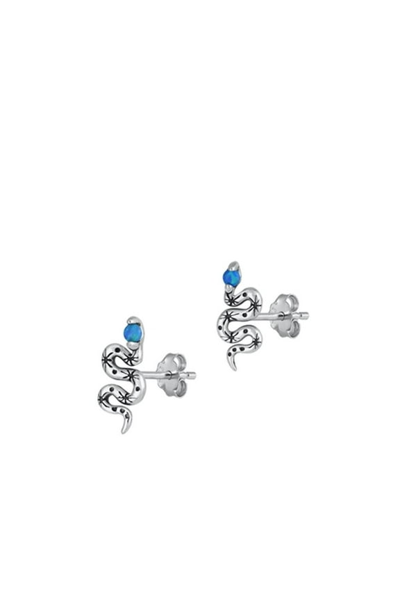 Sterling Silver Blue Simulated Opal Snake Stud Earrings 925 New Jewelry Female Unisex