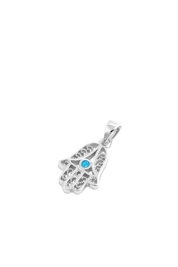 Sterling Silver Blue Simulated Opal Swirl Hamsa Pendant Hand of God Charm 925 Jewelry Female Unisex