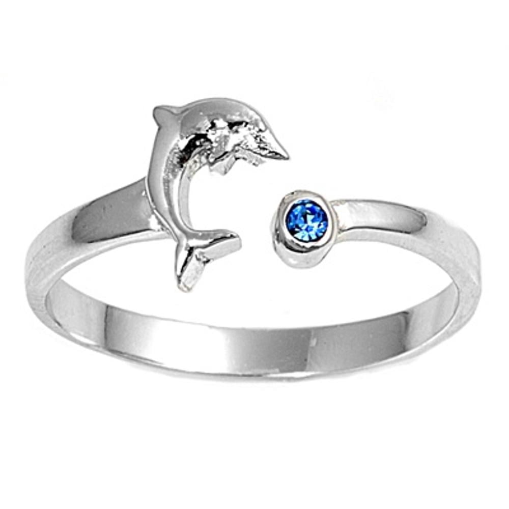 Sterling Silver Dolphin Heart Ring With Round Diamonds (0.07 Cttw) - Dainty Ocean Jewelry - View #6