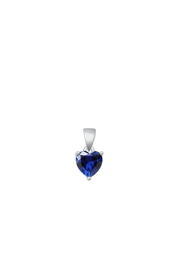 Sterling Silver Blue Simulated Sapphire Solitaire Pendant Heart Charm .925 New Jewelry Female Unisex
